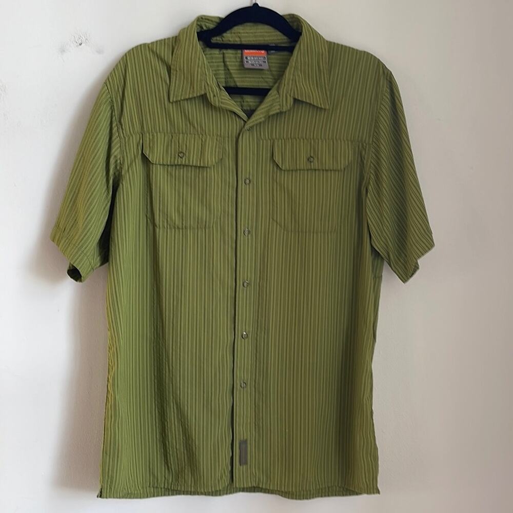 Merrell opti-wick UPF 30 quick dry hiking outdoors snap front short sleeve shirt